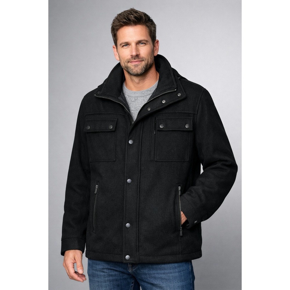 Calvin Klein Men's Wool Blend Insulated Jacket Coat Black‎ Full Zip Snap Size L